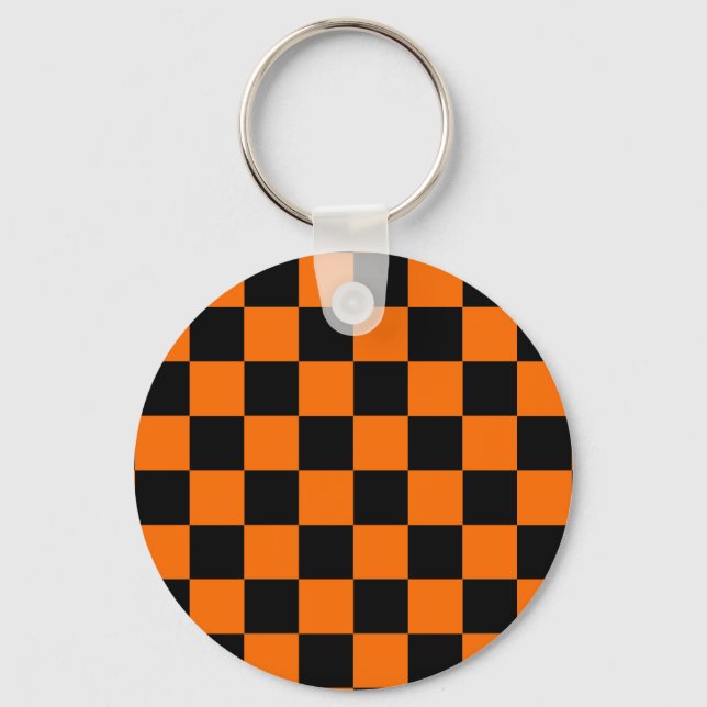 Orange Black Checkered Karo Pattern Schlüsselanhänger (Vorderseite)