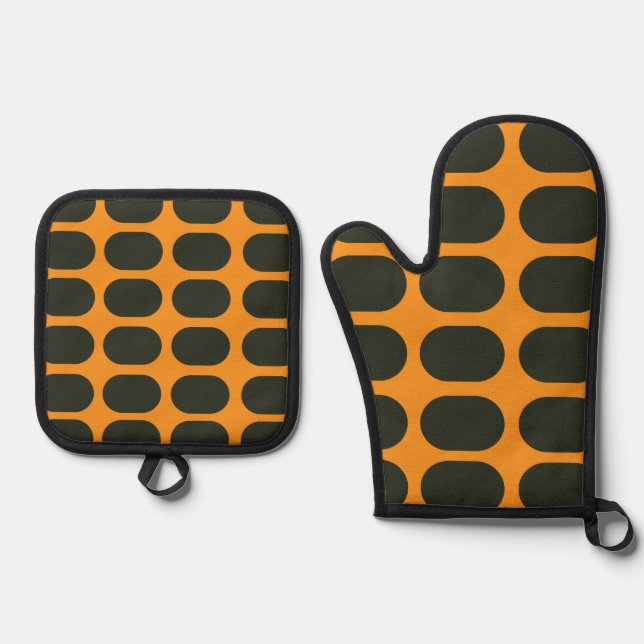 Orange Black Circles Ofenhandschuh & Topflappen-Set (Vorderseite)
