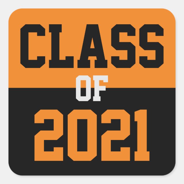 Orange & Black Class 2024 Abschluss Quadratischer Aufkleber (Vorderseite)
