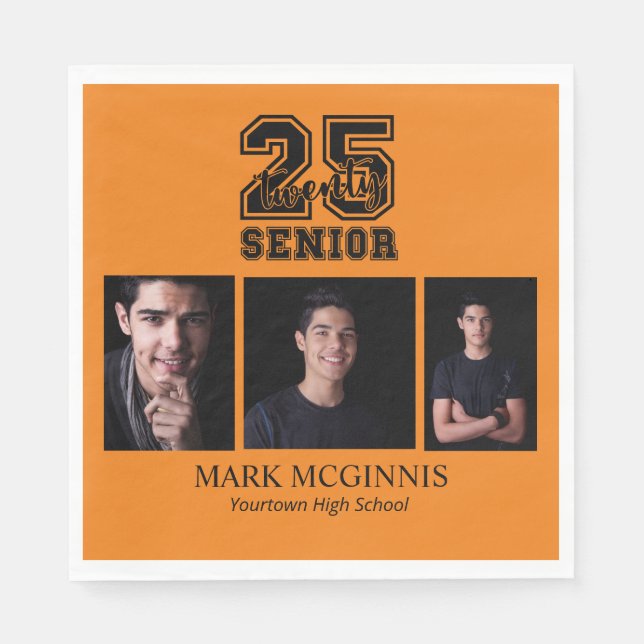 Orange Black Class 2025 Abschluss Foto Serviette (Vorderseite)