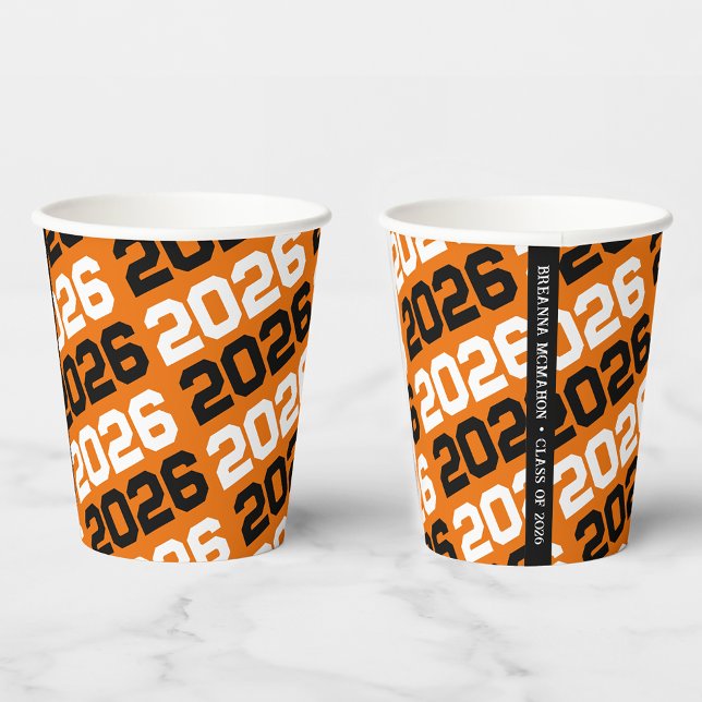 Orange & Black Class Year Abschluss Pappbecher (Von Creator hochgeladen)