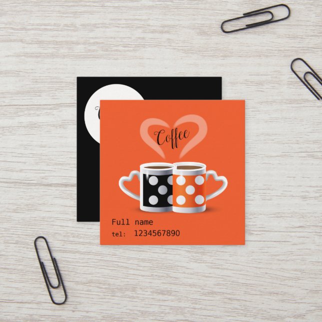 Orange + Black Coffee Color Modernes Design Quadratische Visitenkarte (Vorderseite/Rückseite Beispiel)