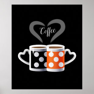 Orange + Black Coffee Colour polka dot Trendy Poster