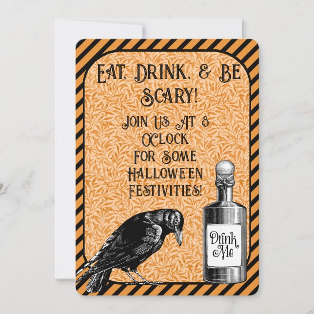Orange Black Crow Raven Halloween Einladung (Vorderseite)