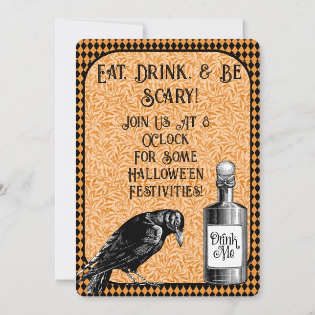 Orange Black Crow Raven Halloween Einladung (Vorderseite)
