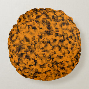 Orange Black Cubism Abstraktes Muster Rundes Kissen
