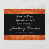 Orange & Black Damask Enregistrer La Date Carte Po