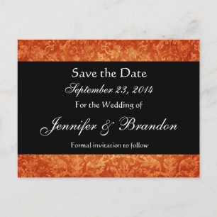 Orange & Black Damask Save the Date Postkarte