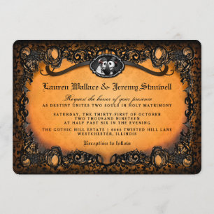 Orange Black Elegant Lace Halloween Einladung