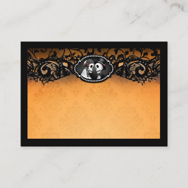 Orange Black Elegant Skelettons BLANK Platzkarten (Vorderseite)