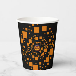 Orange Black Evil Pumpkin Float Squares Halloween Pappbecher