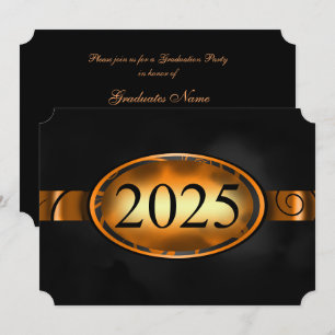 Orange & Black Floral Button 2025 Graduation Party Einladung