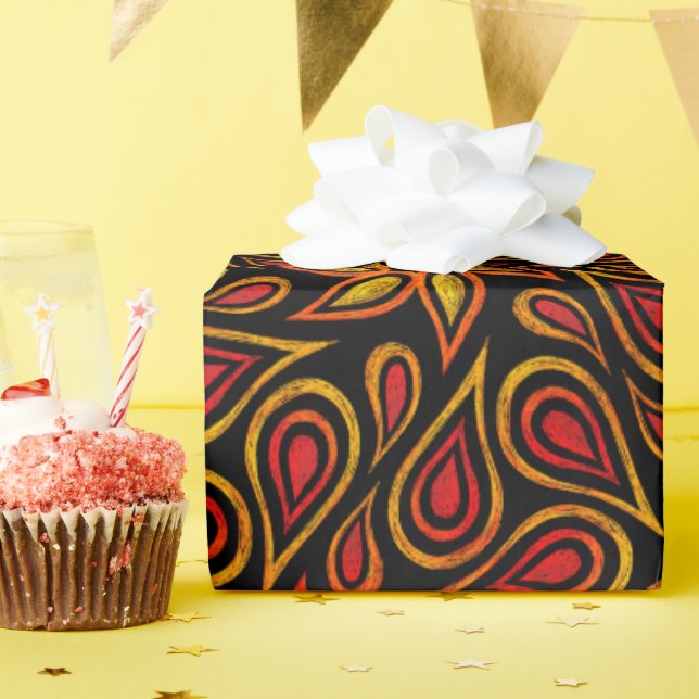 Orange Black Floral Paisley Muster Cool Moderne Geschenkpapier (Geburtstagsparty)