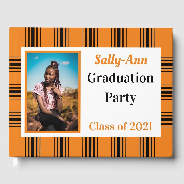 Orange Black Foto Graduation Party Gästebuch (Vorderseite)