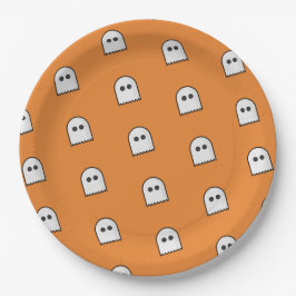 Orange Black Ghost Pattern Halloween-Party Pappteller