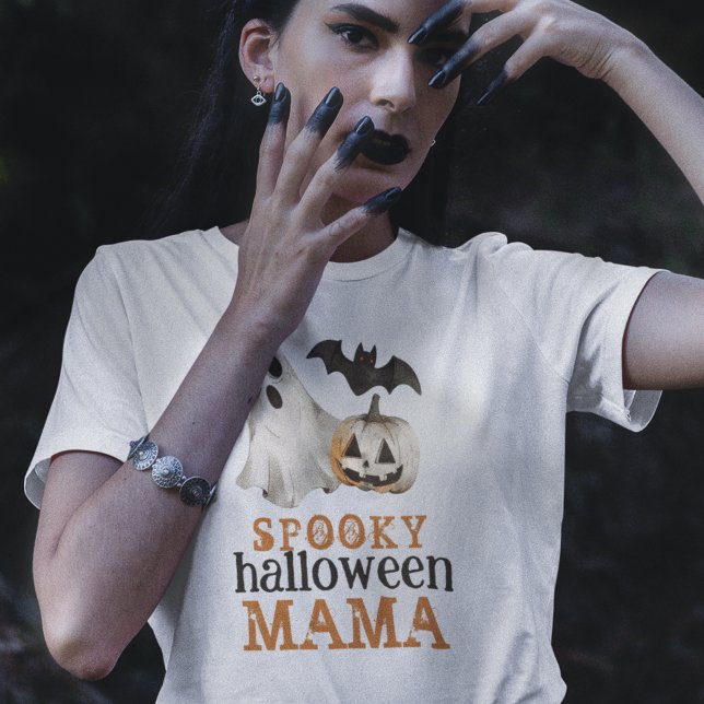 Orange Black Ghost Spooky Halloween Mama T-Shirt (Von Creator hochgeladen)