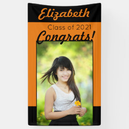 Orange & Black Glückwunschs Eine Foto Graduation P Banner