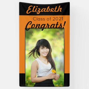 Orange & Black Glückwunschs Foto Graduation Party Banner