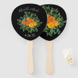 Orange & Black Gothic Peony & Rose Blumenhochzeit Fächer