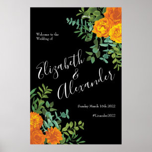 Orange & Black Gothic Peony Rose Blumenhochzeit Poster