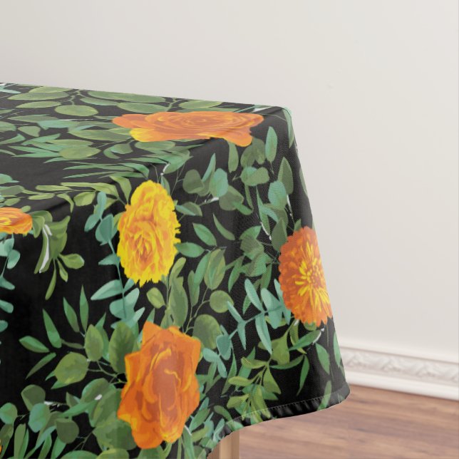 Orange & Black Gothic Peony Rose Blumenhochzeit Tischdecke (Beispiel)