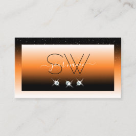 Orange Black Gradient Sparkling Diamonds Initialen Visitenkarte