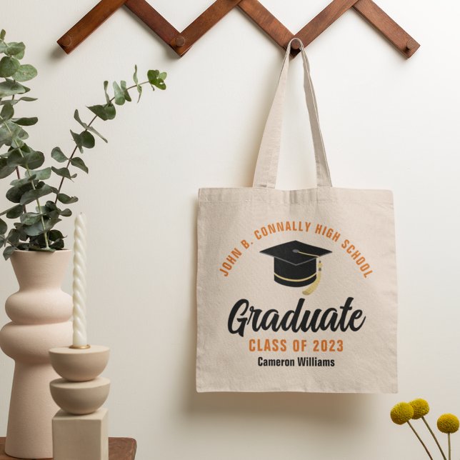 Orange Black Graduate Personalisiert 2023 Abschlus Tragetasche (Von Creator hochgeladen)
