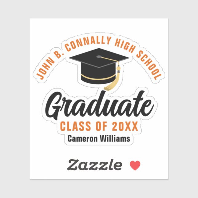 Orange Black Graduate Personalisiert 2025 Abschlus Aufkleber (Blatt)