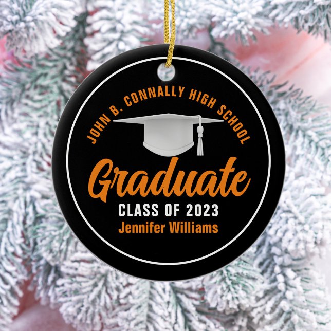 Orange Black Graduate Personalisiert 2025 Abschlus Keramik Ornament (Von Creator hochgeladen)