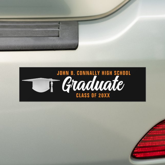 Orange Black Graduate Personalisierter Abschluss Autoaufkleber (Auf Auto)