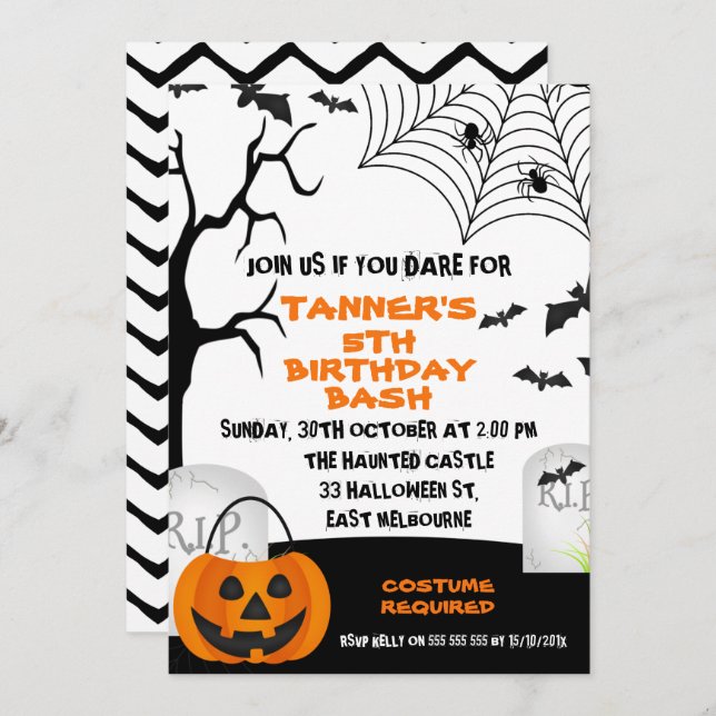 Orange Black Halloween Invitation Anniversaire (Devant / Derrière)
