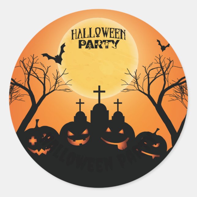 Orange Black Halloween-Party Pumpkin Graveyard Runder Aufkleber (Vorderseite)