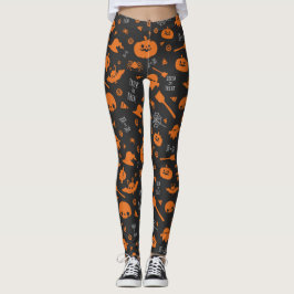 Orange Black Halloween Trick oder Treat Icons Leggings