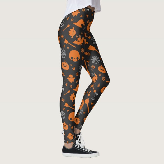 Orange Black Halloween Trick oder Treat Icons Leggings (Rechts)