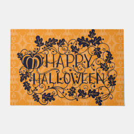ORANGE & BLACK HAPPY HALLOWEEN PUMPKINS VINES FUßMATTE