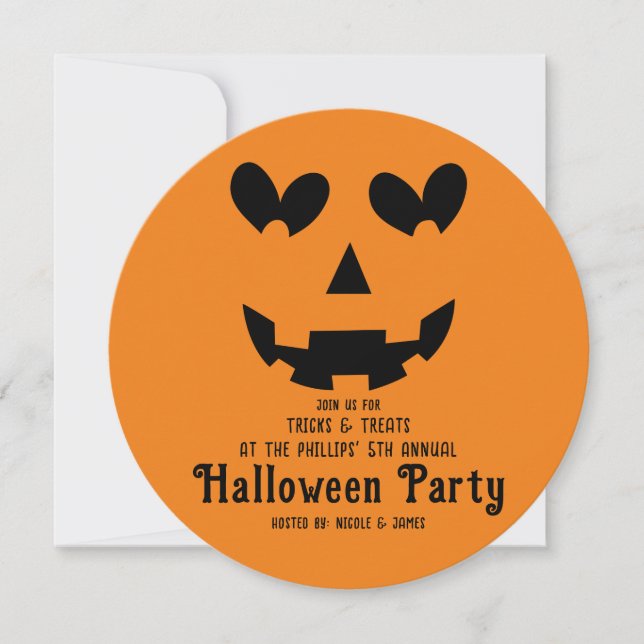 Orange & Black Happy Heart Pumpkin Halloween Einladung (Vorderseite)