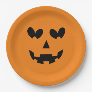 Orange & Black Happy Heart Pumpkin Halloween Pappteller