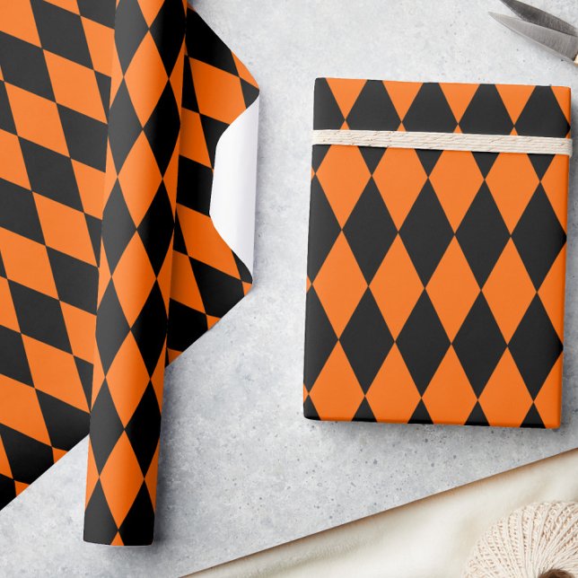 Orange Black Harlequin Diamonds Checkers Design  Geschenkpapier (Von Creator hochgeladen)