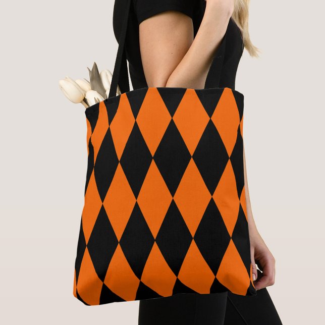 Orange Black Harlequin Diamonds Checkers Design  Tasche (Von Creator hochgeladen)