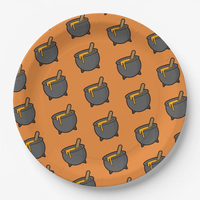 Orange Black Hexenbraut Muster Halloween-Party Pappteller (Vorderseite)