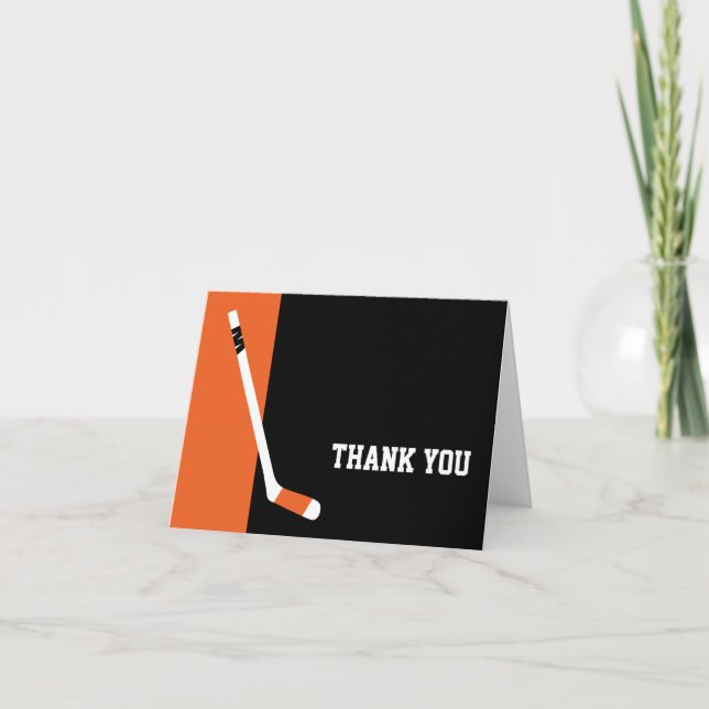 Orange Black Hockey Vielen Dank Dankeskarte (Vorderseite)