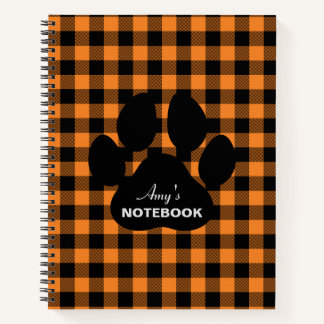 Orange Black Kariert Paw Print Notebook Journal Notizbuch
