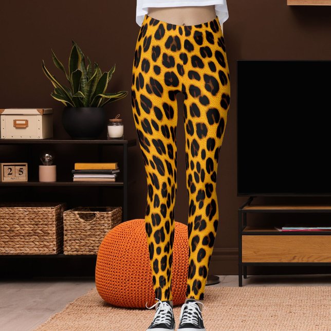 Orange Black Leopard Skin Safari Fun Pattern Print Leggings (Von Creator hochgeladen)