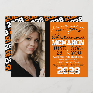 Orange & Black Modern Graduation Photo Invitation
