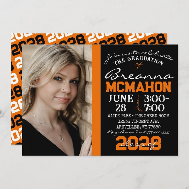 Orange & Black Modern Graduation Photo Invitation (Créateur téléchargé)
