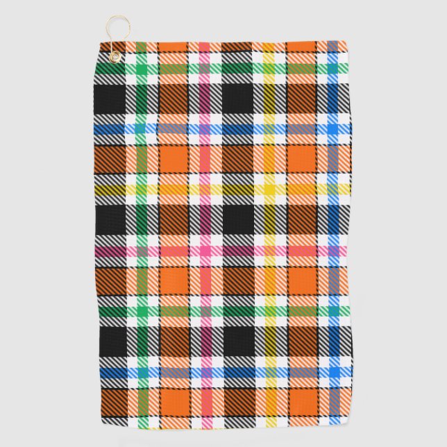 Orange Black Multicolor Flannel Kariert Tartan Golfhandtuch (Vorderseite)