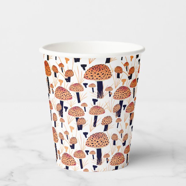 Orange Black Mushroom Fly Agarious Herbst Herbst Pappbecher (Vorderseite)