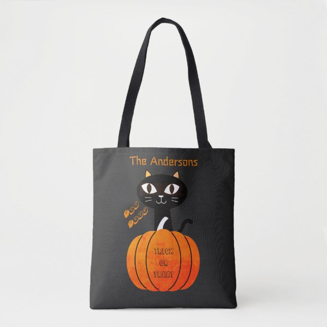 Orange & Black Niedlich Cat Trick oder Treff Hallo Tasche (Vorderseite)