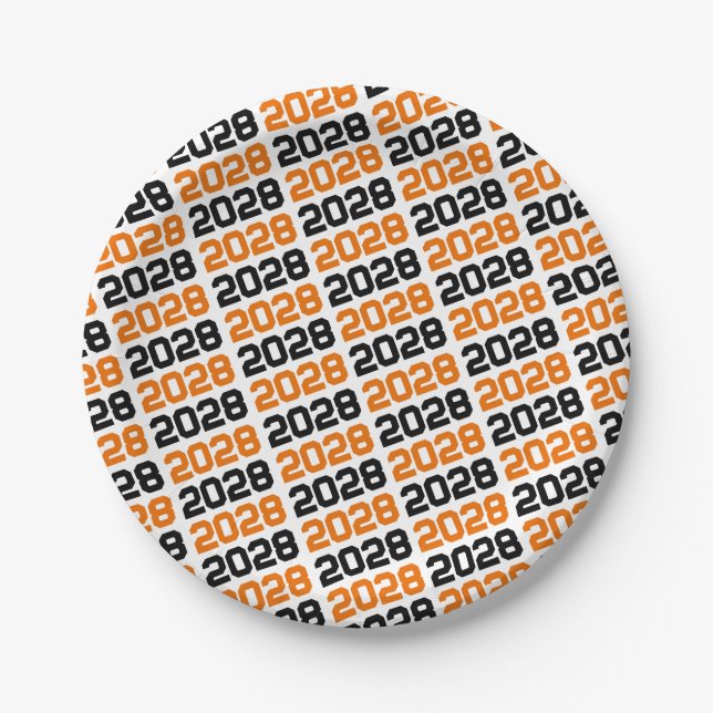 Orange & Black on White Repetier Class Year Pappteller (Vorderseite)