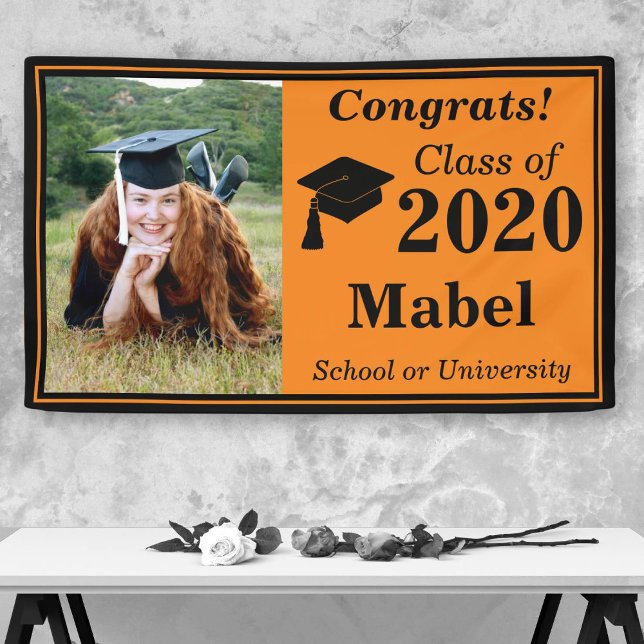 Orange Black One Foto Class of 2024 Abschluss Banner (Von Creator hochgeladen)